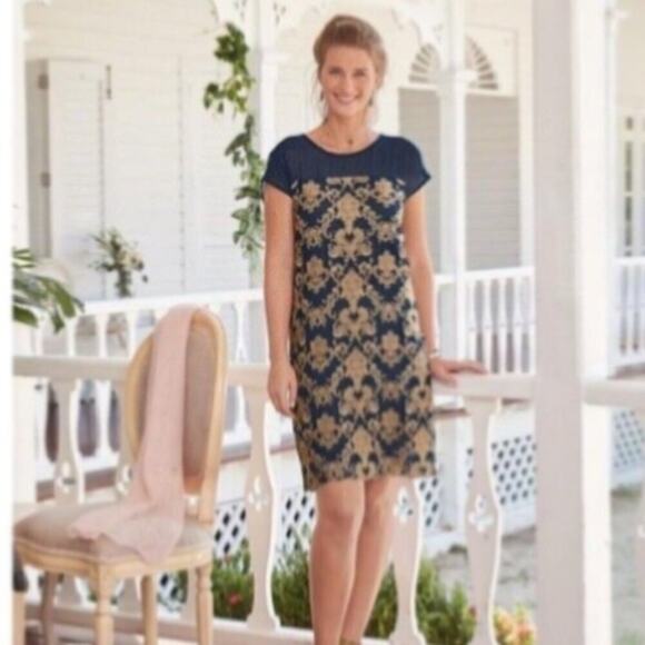 Sundance Teal Blue Gold Embroidery Shift Dress size large - Picture 3 of 11